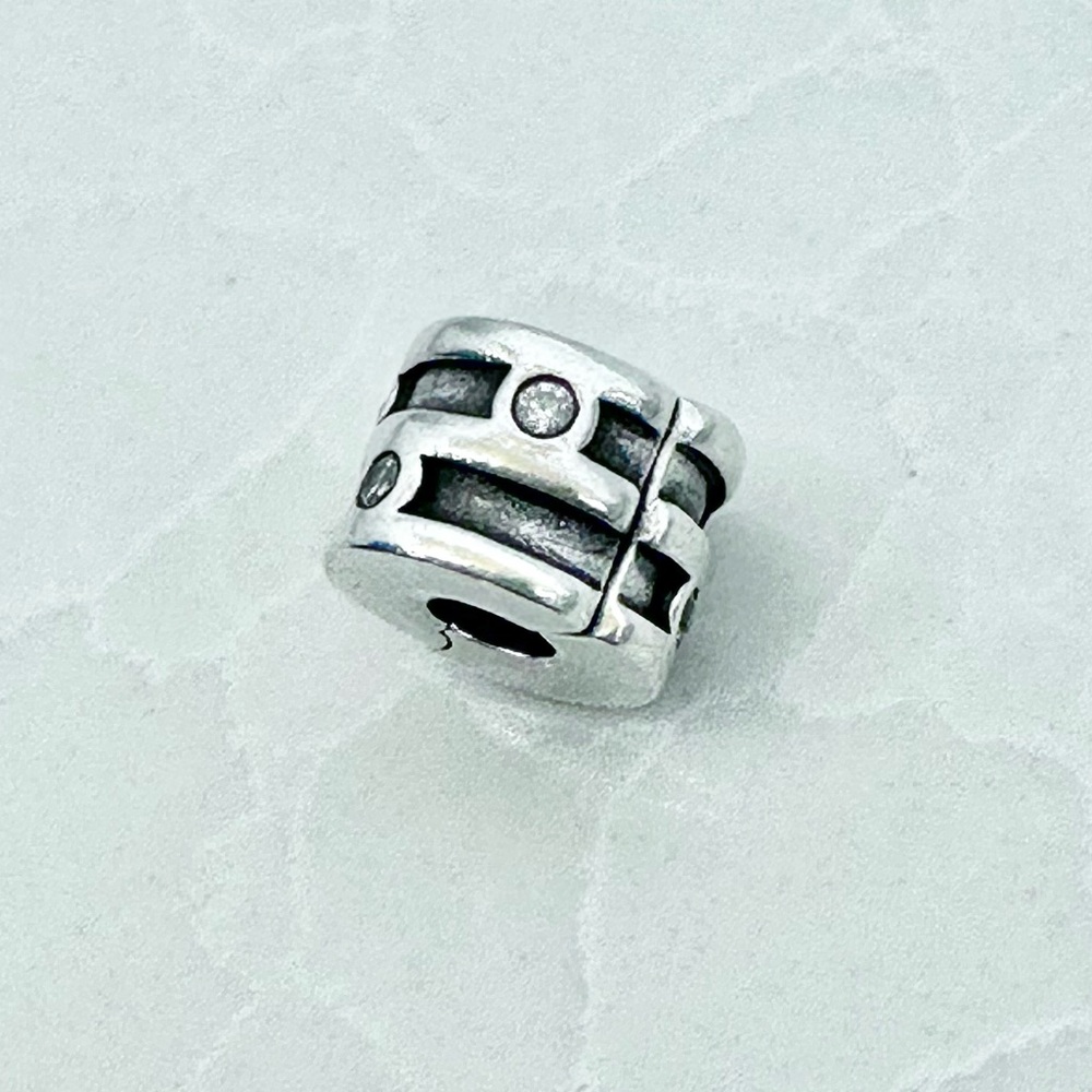 Pandora Sterling Silver Clip with CZ Stones-Excellent Condition.